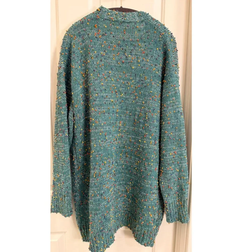 Blakeley Confetti Knit Cardigan OS Teal Multicolor Speckled Chunky Sweater - Picture 2 of 9